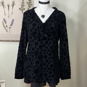 Velvet Polka Dot Tie Front Top Whimsigoth Gothabilly Rockabilly Romantic Goth M